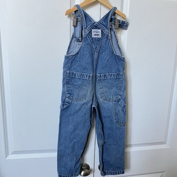 Vintage Levi's Kids Overalls Bib Dungaree Size 4/5 Blue Denim Jean Distressed - Picture 5 of 15